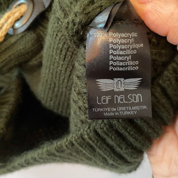 Leif Nelson Cardigan with Stand-Up Collar Forest Green Fisherman Irish Large - Picture 10 of 10